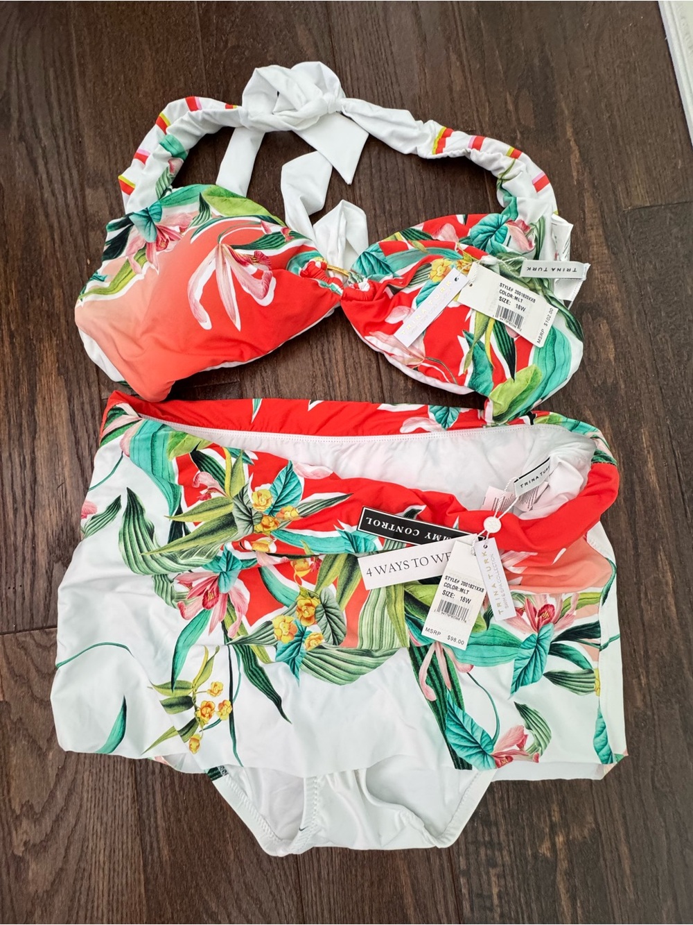 NWT Trina Turk Sz 18W Bikini Reversible Top with Wear 4 ways Bottom ($200)